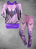 Women's Pink Purple Angel Wings Totem Two-piece T-shirt Leggings Suit