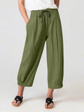 Women’s Slacks With Cotton And Linen Drawstring Pockets Green / S