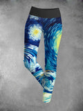 Women's Van Gogh Starry Sky Skull Top Leggings Two-Piece Set