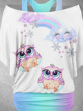 Women's Owl Art Design Two Piece Suit Top