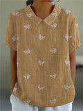 Women’s Flowers And Leaves Casual Cotton Linen Shirt Yellow / S