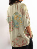 Women’s Lantern Print Casual Cotton And Linen Shirt