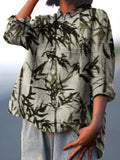 Women’s Vintage Bamboos Art Print Casual Cotton And Linen Shirt