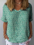 Women’s Small Green Floral Print Casual Cotton And Linen Shirt Multicolor / S