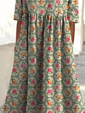 Women’s Vintage Lovely Floral Art Print Pocket Cotton Dress