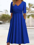 Short Sleeve Crossover Dress Blue / S