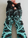 Women's Linear Abstract Flower Art Printing Fingerless Gloves