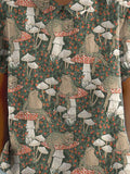 Women’s Vintage Mushroom Frog Art Print Casual Cotton And Linen Shirt