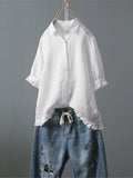 Women’s Cotton And Linen Casual Single-Row Button Ruffle Shirt White / S