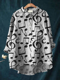 Music Note Art Print Casual Cotton And Linen Shirt Multicolor / S