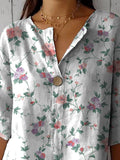 Spring Floral And Vine Pattern Printed Women’s Casual Cotton Linen Shirt