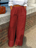 Women’s Vacation Loose Long Wide Leg Linen Cotton Pants Red / S