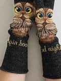 Women's Owl Art Printing Fingerless Gloves