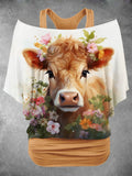 Women's Ox Flower Art Design Two Piece Suit Top