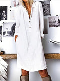 Women’s Solid Color Loose Elegant Casual Long-Sleeved Dress White / S