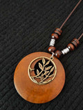 Women’s Ethnic Style Wood And Alloy Long Chain Necklace Tree&Circle / Onesize