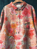 Romantic Watercolor Rose Printed Women’s Casual Cotton And Linen Shirt