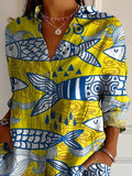 Summer Sea Fish Pattern Printed Women’s Casual Cotton Shirt