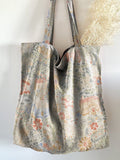 Cute Vintage Little House Floral Print Linen Tote Bag