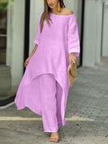 Women’s Cotton And Linen Casual Solid Color Suit Pink / S