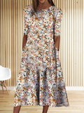 Boho Floral Print Loose Flowy Long Dresses