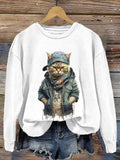 Animal Cool Cat Casual Print Sweatshirt