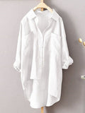 Women’s Solid Color Loose Elegant Casual Cotton And Linen Shirt White / S