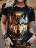 Women's Artistic Design Wolf Casual  T-shirt