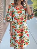 Women's  Flutter Sleeve Artistic Floral Print dress