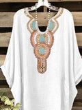 Women’s Ethnic Art Neckline Design Casual Top