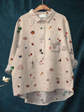 Women’s Cute Art Print Casual Cotton And Linen Shirt Multicolor / S