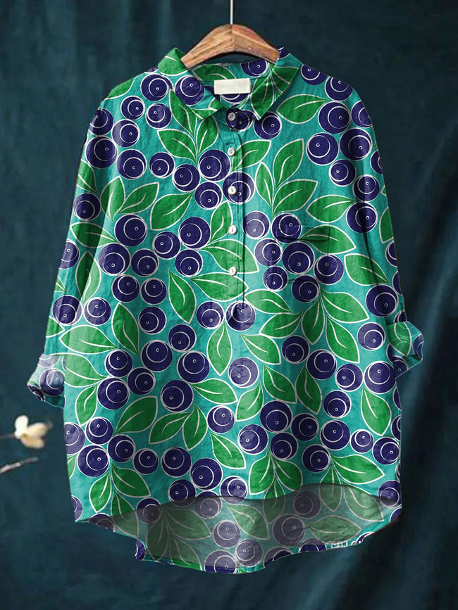 Women’s Vintage Print Casual Cotton And Linen Shirt Multicolor / S