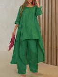 Women’s Cotton And Linen Casual Solid Color Suit Green / S