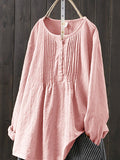 Women’s Retro Cotton And Linen Casual Shirt Pink / M