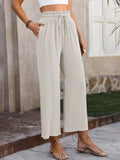 Women’s Solid Color Loose Elegant Casual Simple Cotton And Linen High Waist Wide Leg Pants