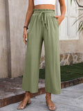 Women’s Solid Color Loose Elegant Casual Simple Cotton And Linen High Waist Wide Leg Pants