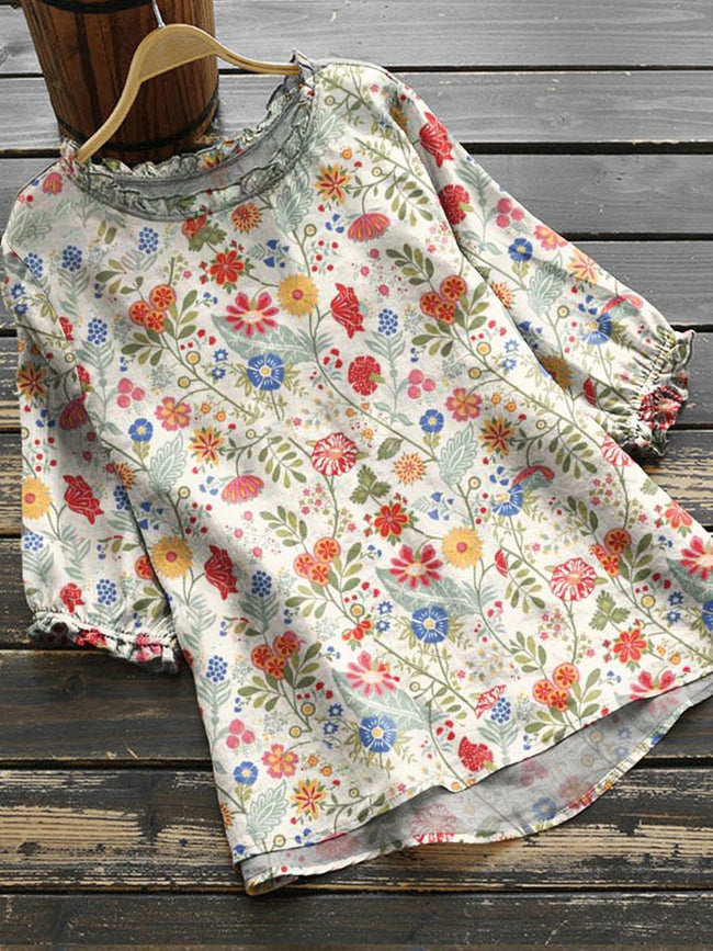 Women’s Flower Art Print Casual Shirt Multicolor / S