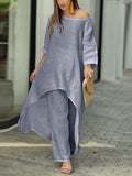 Women’s Cotton And Linen Casual Solid Color Suit Grey / S