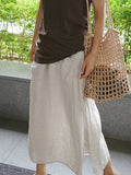 Women’s Plain Color Casual Nine-Point Pants Fake Two-Piece Cotton And Linen Wide-Leg Skirt