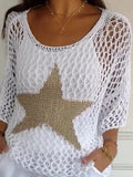 Women’s Star Design Round Neck Spring And Summer Knit Sweater White / S