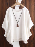 Women’s Solid Color Loose Elegant Bat Sleeve Casual Cotton And Linen Shirt White / S