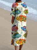 Lovely Cartoon Fish Pattern Printed Women’s Flowy Dress