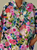 Colorful Spring Floral Garden Printed Women’s Casual Cotton Linen Shirt