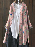 Hand Drawing Style Floral Field Pattern Printed Women’s Loose Casual Top Jacket Pink / S