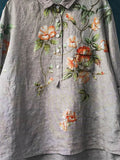 Women’s Vintage Ethnic Floral Art Print Casual Cotton And Linen Shirt