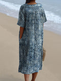 Women’s Blue Ink Floral Pattern Beach Resort Dress