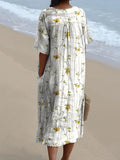 Women’s Vintage Style Citrus Lemon Repeat Pattern Printed Flowy Dress