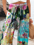 Abstract Floral Garden Printed Women’s Cotton And Linen Casual Pants