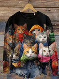 Funny Cat  Art  Print Casual  Sweatshirt