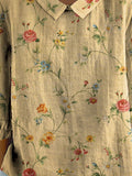 Women’s Vintage Floral Art Print Casual Cotton And Linen 3/4 Sleeve Shirt